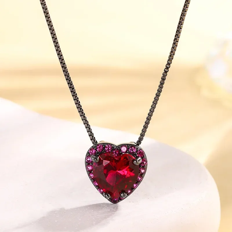 Elegant Heart Shaped Red Crystals Jewelry Radiant Necklace Earrings Adjustable Ring with Sparkling Fashion Forward Women Jewelry