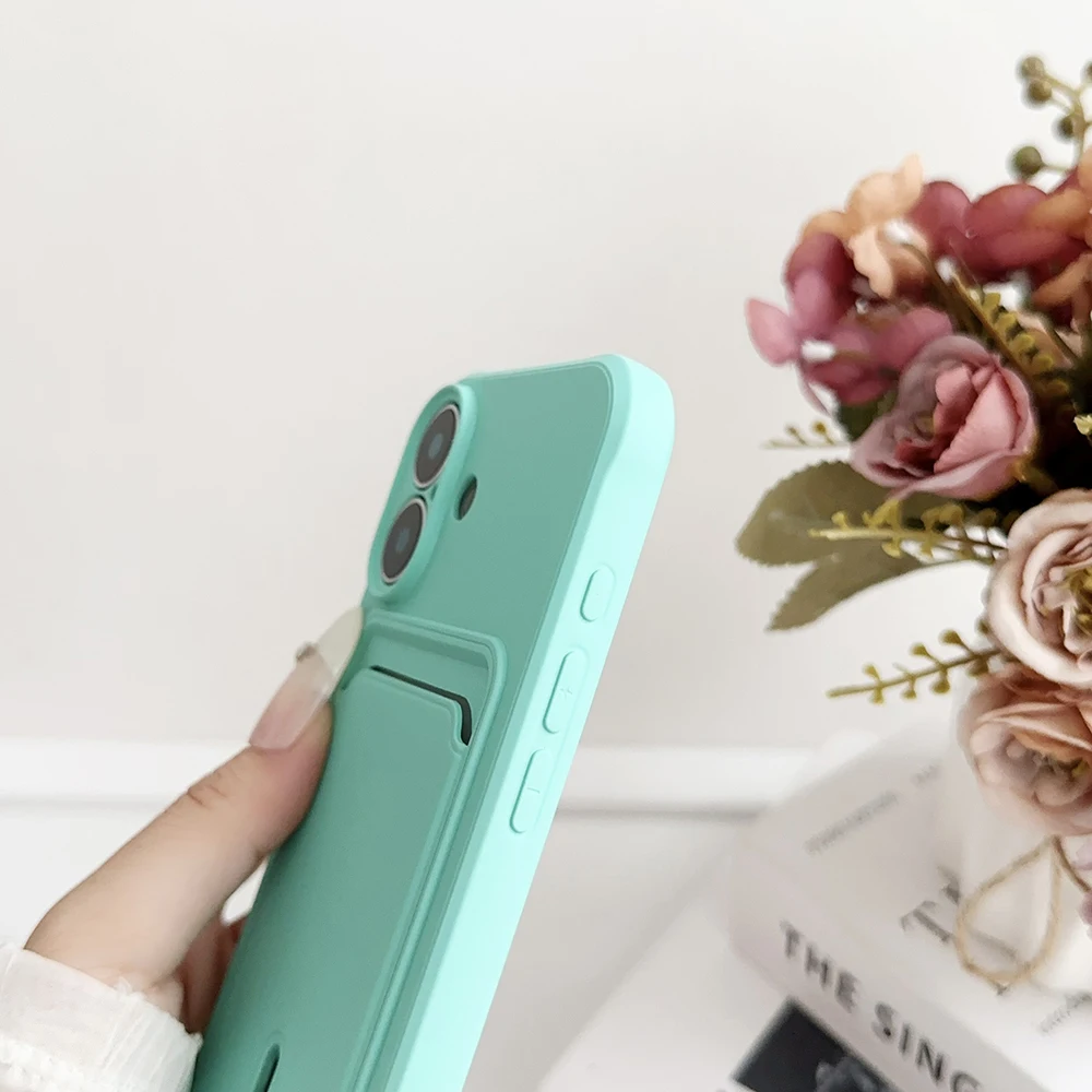 Weiche Silikon-Kartenhalter-Brieftaschen-Handyhülle für iPhone 17 16 16e 15 14 Plus 13 12 Mini 11 Pro Max Plus mit Kameraschutzabdeckung – Detail 13