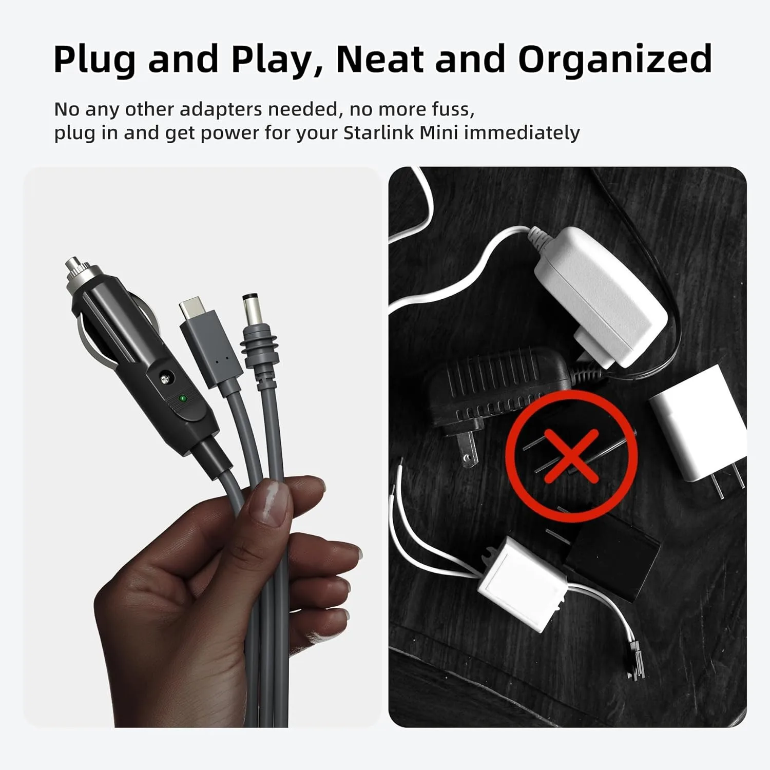 3 in 1 Starlink Mini Cable , High-Speed USB C/Car Charger/DC to DC Replacement Cable for Starlink Mini Power
