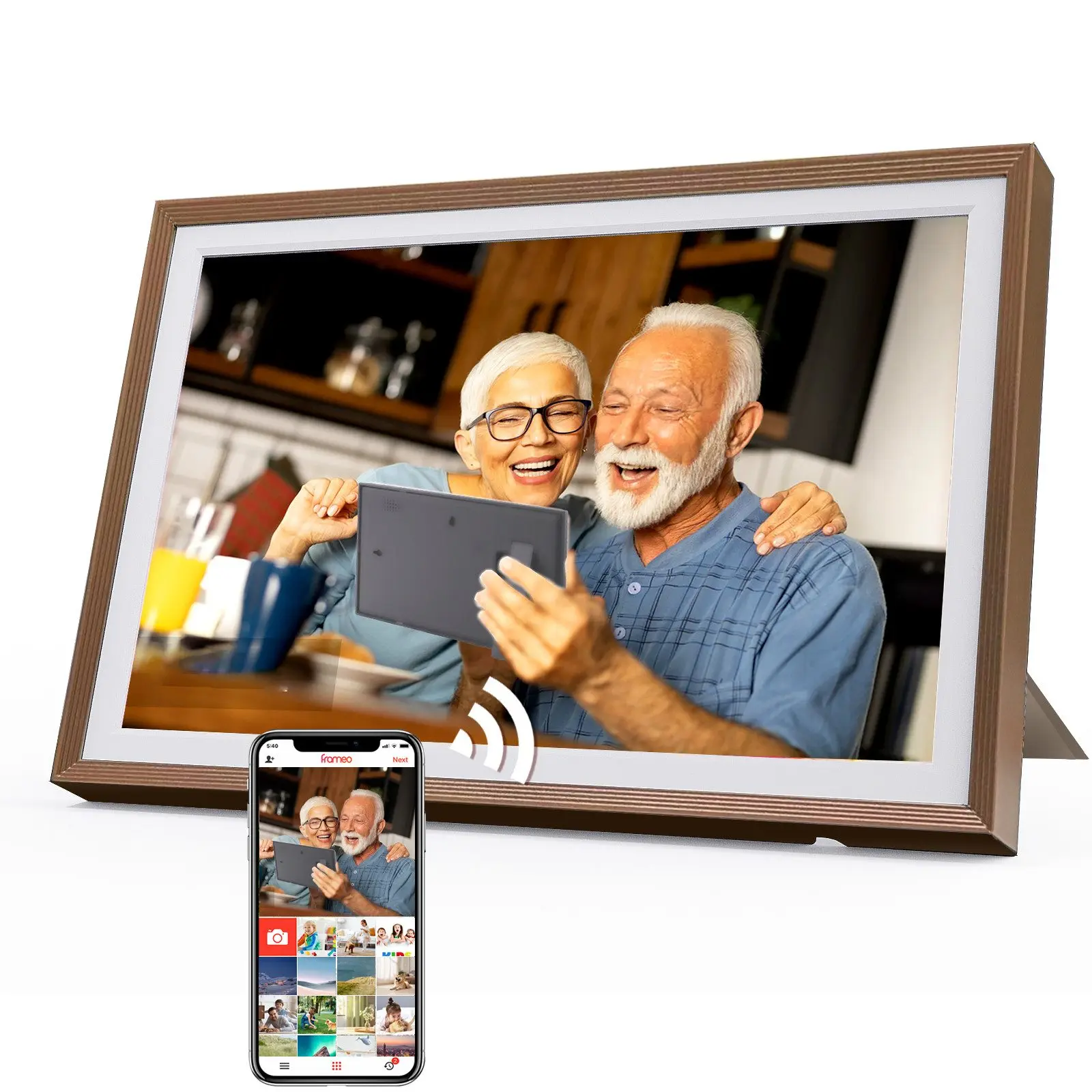 Smart Digitaler Bilderrahmen mit WiFi Fotoübertragung, 1280x800 HD IPS Display, 32GB Speicher, Körper Sensor, Frameo App, Elektronischer Fotorahmen für Fotos & Videos, Intelligenter Wandbilderrahmen