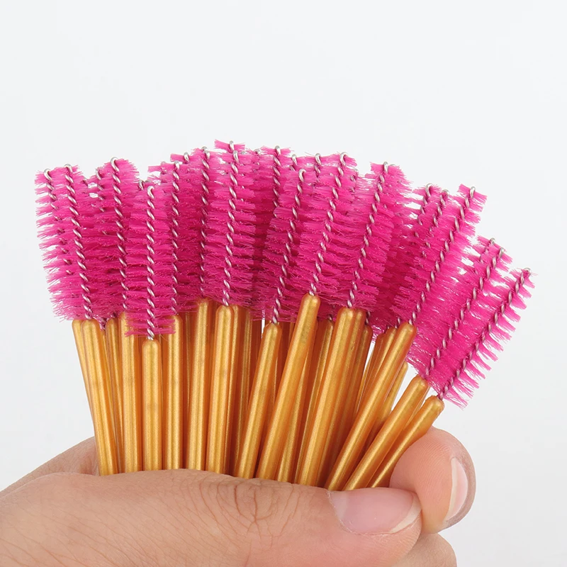 50 pçs descartável escova de maquiagem de cílios rímel varinhas ouro mini cílios escovas curto sobrancelha pente cílios extensão ferramenta