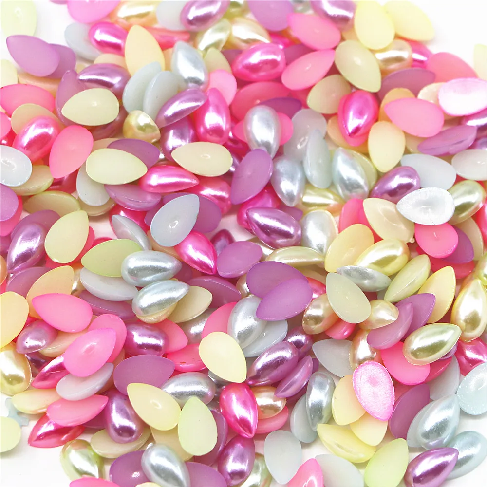 300pcs 10*6mm Mix Colors Resin ABS Imitation Pearl Teardrop  Beads(No hole)Flat Back Cabochon DIY Jewelry/Phone Decoration