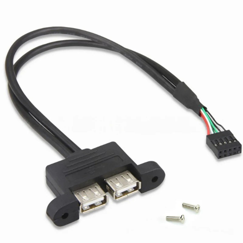 

Dual USB to 9PIN 2.54mm Convert Cable with Screw Hole Female to Female Plug Adapter Shield Cord PC Panel Motherboard Extend USB