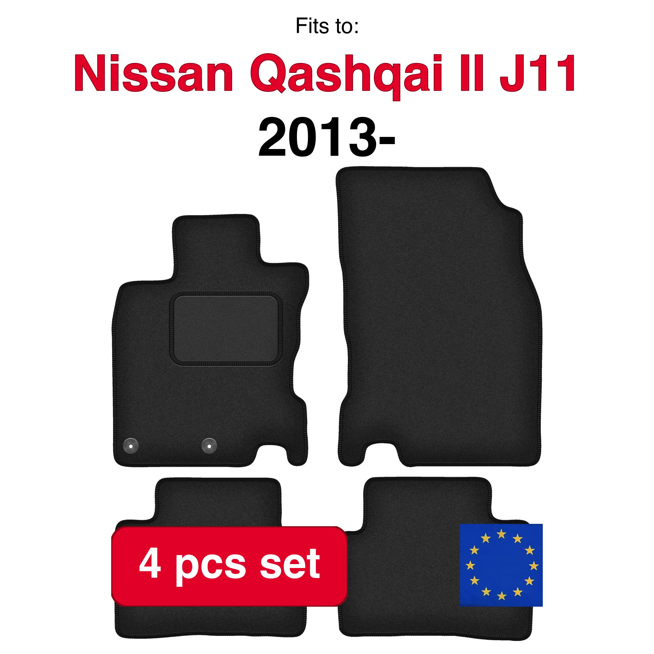 Image of Velours-Autofußmatten für Nissan Qashqai II J11 Crossover (2013-) – Schwarz (4 Stück), passgenaues Autofußmatten-Set