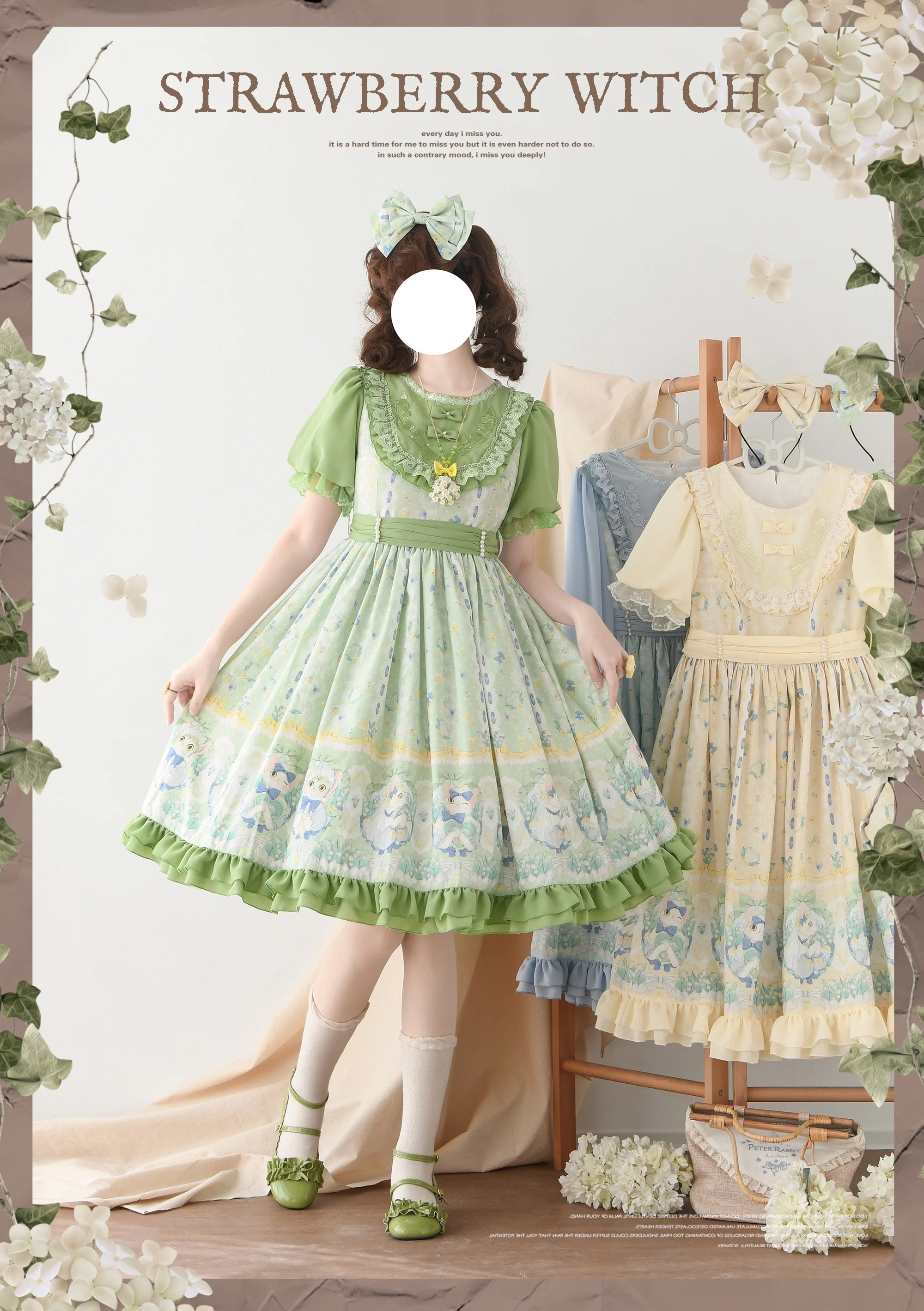 

Original Design Lolita Lily Of The Valley Cat Printed Embroidered Dress Japanese Sweet Girl Tea Party Dress Campus Student Dress