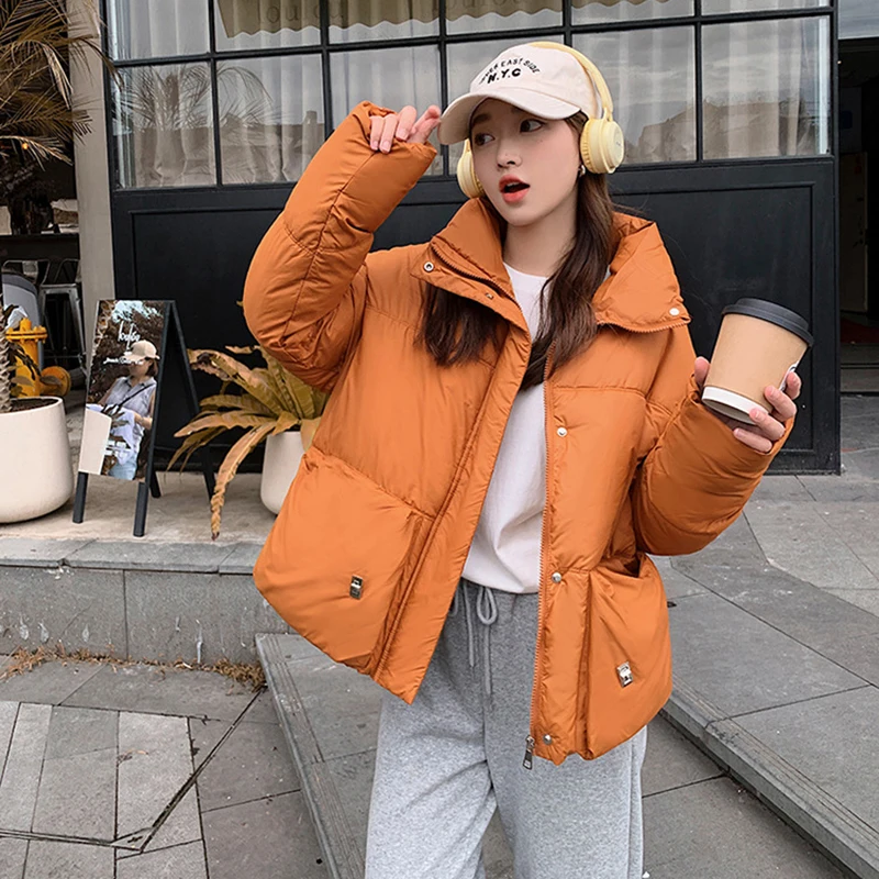 

2023 Winter Big Pocket Clothes Women Short Parkas Jackets For Women Thicken Warm Stand Collar Coat Jacket Female Casual Outwear