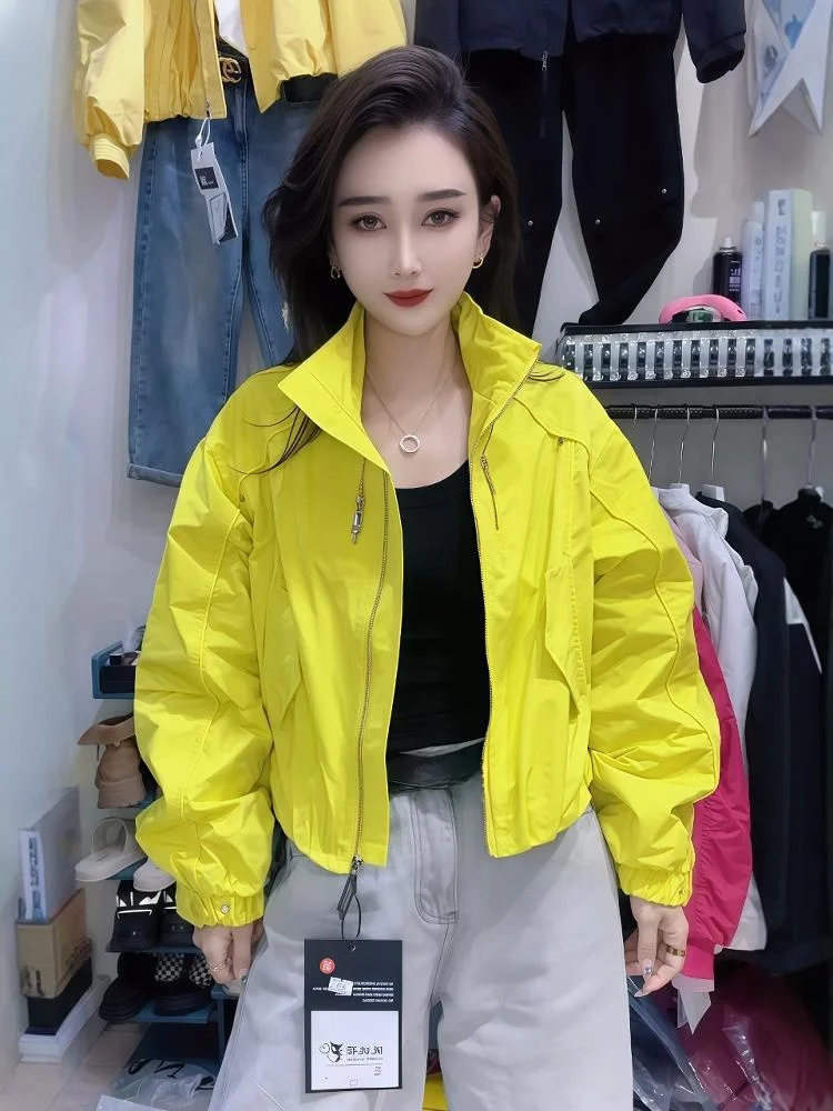 Women's Casual Style Short Loose Jacket Slimming Outerwear Spring Autumn Popular Fleece-Lined Zipper Closure  Color