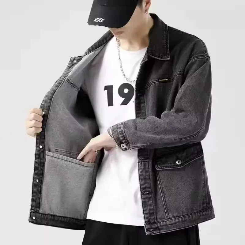 Retro American Workwear Style Men's Denim Jacket Autumn Winter Outdoor Multi-Pocket Wear-Resistant Casual Long Sleeve Coat