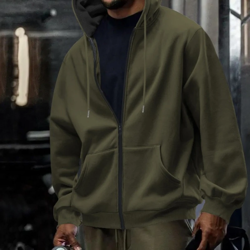 Men's New Solid Color Waterproof Zipper Cardigan Hooded Casual Sweatshirt Jacket