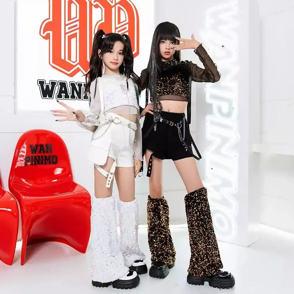 4pcs Children's jazz dance girls' clothing hip-hop children's street dance clothing stage clothes fashion sequin dance dress