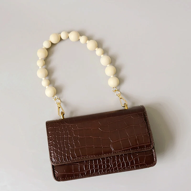 New Woman Bag Accessory Beige Wooden Bead Parts Luxury Handcrafted Wristband Phone Case Chain Women Replacement Bag Handle Chain