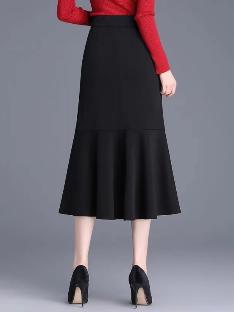 Trumpet Skirts Women Korean Fashion All-match Solid Office Lady Designed Wrapped Hip Aesthetic Faldas Baggy Casual Age-reducing