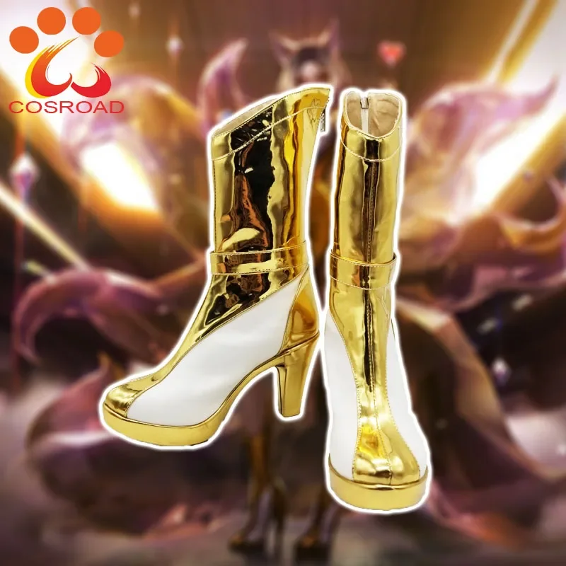 Cosroad LOL KDA Ahri Cosplay Shoes disfraz mujer Kaisa Prestige Edition botas doradas