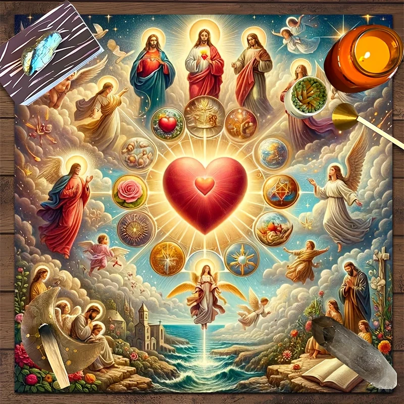 Inspirational Religious Art Tablecloth Christian Faith Heaven Angels Jesus Divine Love Square Home Decor90x90cm