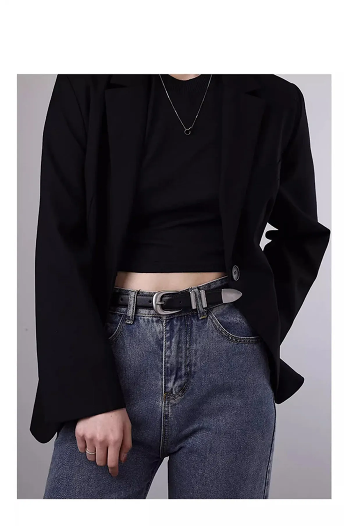 Unisex Vintage Echtleder-Gürtel aus Rindsleder mit Schwarz-Silberner Schnalle, Modisches Accessoire für Männer und Frauen, Geeignet für Jeans – Detail 8