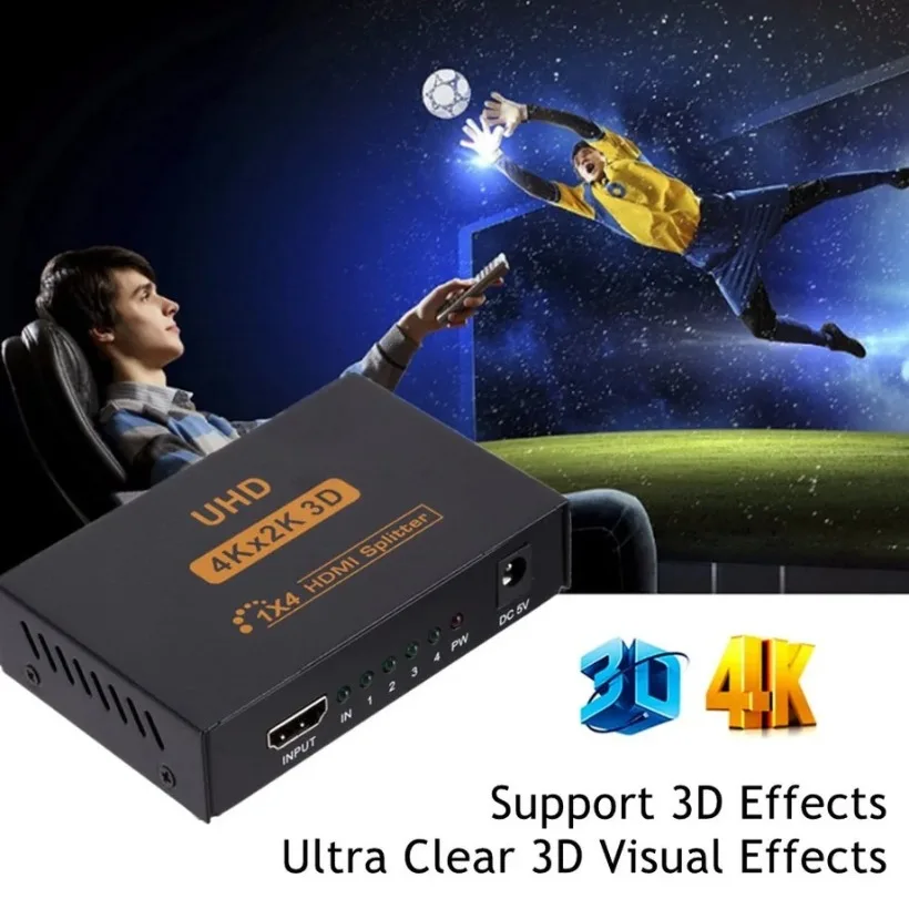 PzzPss Full HD 4k 1 In 4 Out HDMI-Compatible Video Amplifier Adapter Splitter 5 In 1 Out Switcher For 1080P HDTV DVD PS3 XBOX