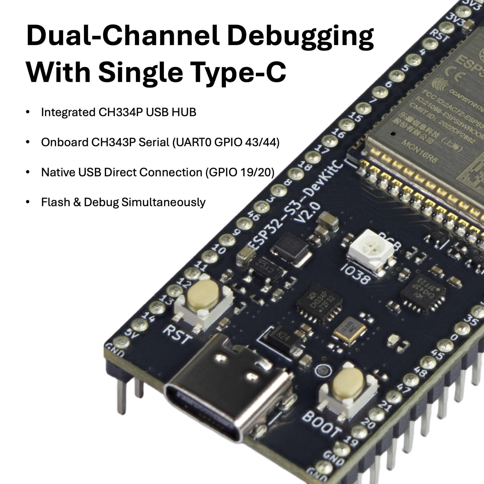 ESP32-S3-DevKitC Development Board 16M Flash 8M PSRAM Type-C Single USB Interface WiFi Bluetooth Module Breadboard For Arduino