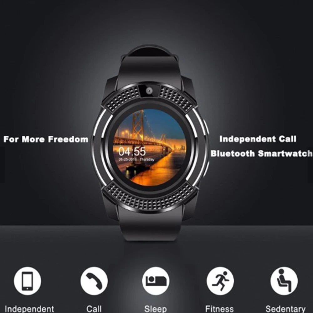 V8 Bluetooth Call Camera Smart Watch Fitness Tracker Blood Pressure Monitor Support TF SIM Card Bracelet Sport Smartwatch