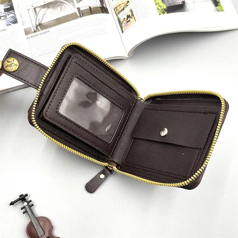 Men's Wallet PU Leather Short Purse Men Hasp Zipper Clutch Solid Color Wallets High Quality Durable Convenient Wallets