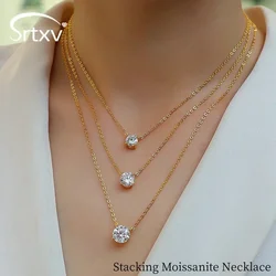 3.5CTTW Certified D Moissanite Stacking Necklace for Women 4 Claw Wedding Party Jewelry S925 Sterling Silver 18k Gold Plated
