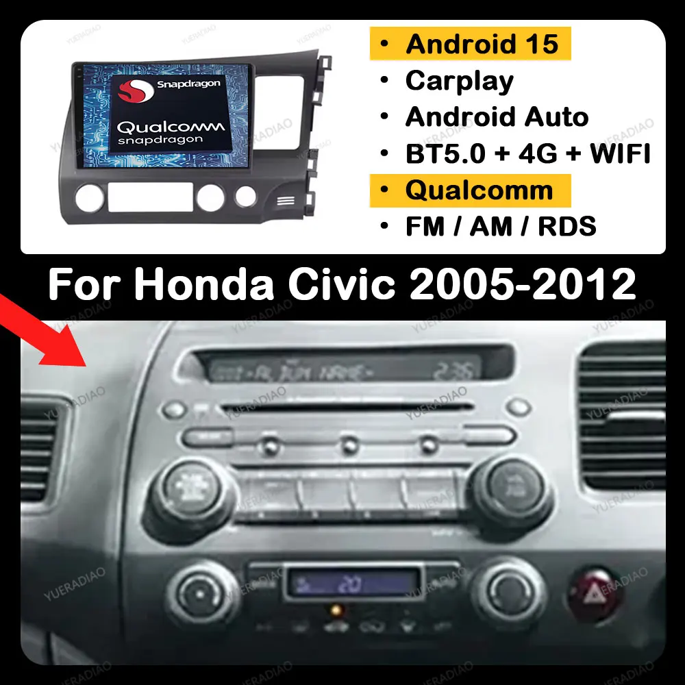 

Android 15 Car Radio For Honda CIVIC 2006 - 2011 Qualcomm 4G LTE 5G WIFI 2DIN GPS NAVI Multimedia Video Player BT QLED Head Unit