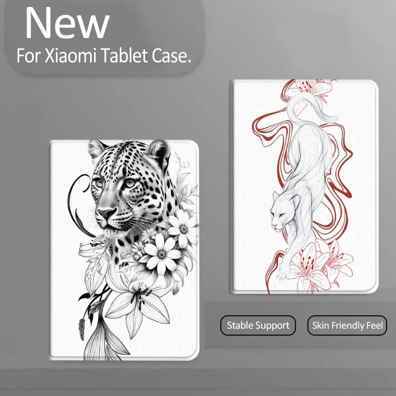 

Cartoon White Panther Flower Tablet Case For Xiaomi Redmi Mini Pad SE K 2 4 5 6 7 8 2023 2025 11 8.8 11.2 10.1 Pro Gift
