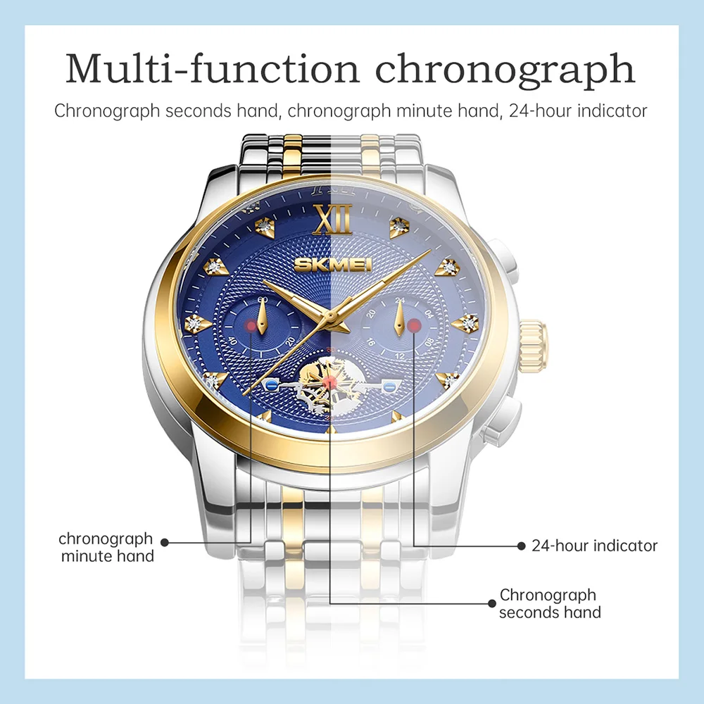 SKMEI Top Brand Luxury Quartz Movement Watch For Men Women Wristwatch Multi-function Chronograph Waterproof Watches Reloj Hombre