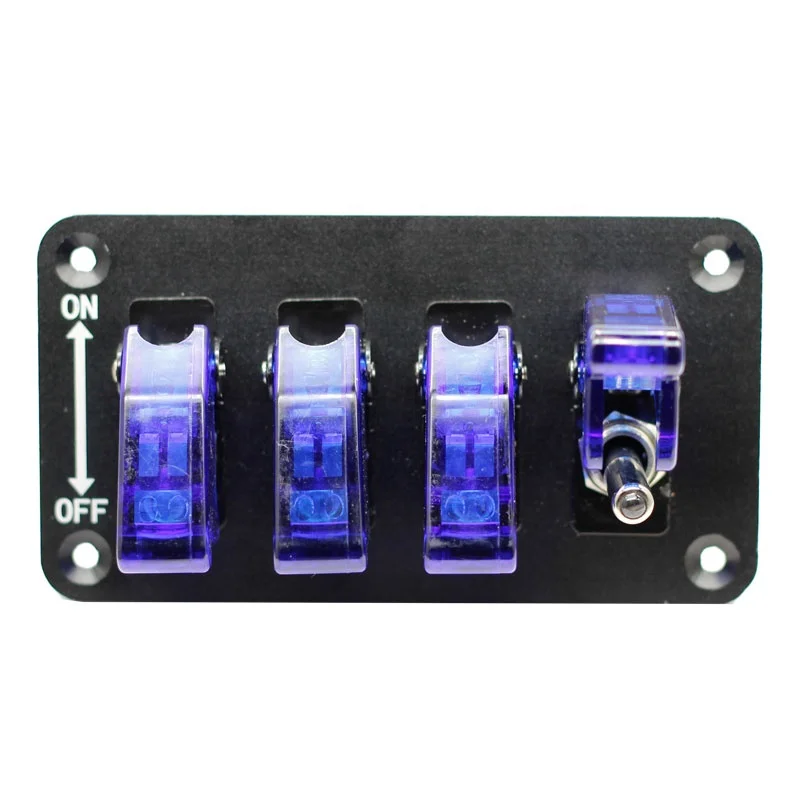 

4gang blue LED Black Panel belt line yacht racing car refitted 12v 20a Combination Toggle Switch