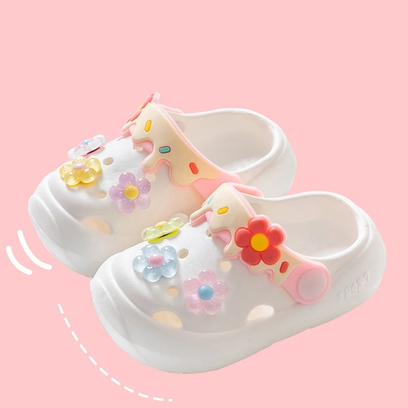 

Summer Children Slippers Baby Cute Flowers Soft Sole Sandals Indoor Soft Anti Slip Girl Sandals Hole Shoes Kids Beach Shoes