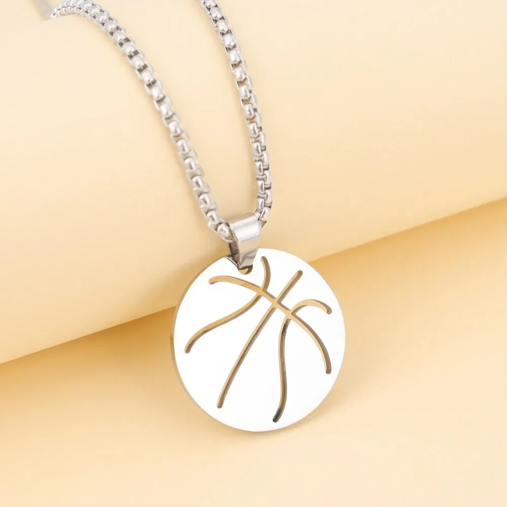 Hollow Stainless Steel Basketball Pendant Charm Men\'s Necklace Fashion Christmas Valentine\'s Day Gift Talisman Jewelry Accessori