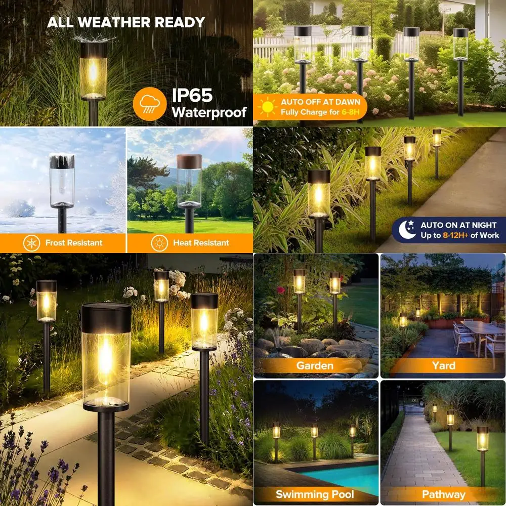

10-Pack Solar Path Lights, Weatherproof Outdoor Garden Lights, Auto On/Off, 3000K Warm LED Lighting for Yard, Lawn, Walkway, Dri