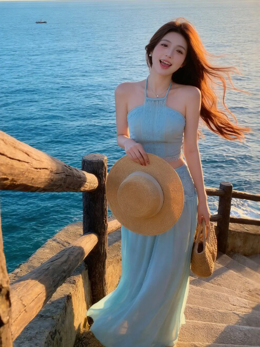 

Beach Vacation Style Sexy Halter Top Skirt Two-Piece Set Complete OOTD Summer 2026 Fashion Women's Comfortable Warm Mid-Span