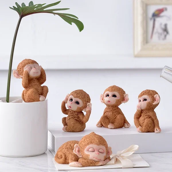 Cute Monkey Figurines Miniatures Fairy Garden Gnome Moss Terrariums Resin Crafts Decoration Accessories