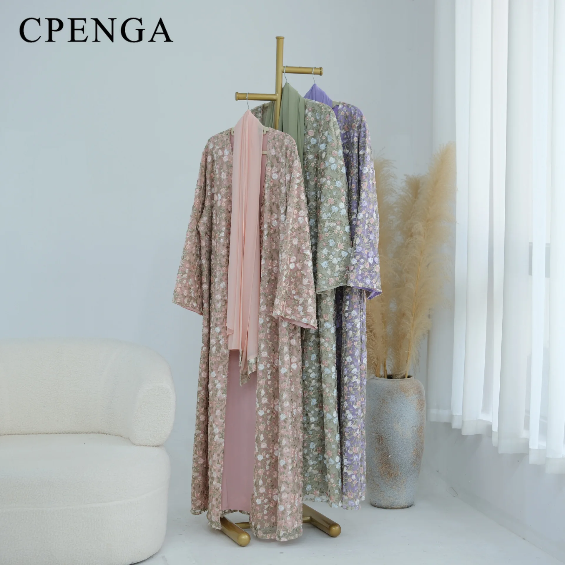 2 Piece Luxury Dubai Hijab Abaya Open Front Long Sleeve Muslim Dress Women Party Eveningi Kaftan Kimono Elegant Modest Chiffon
