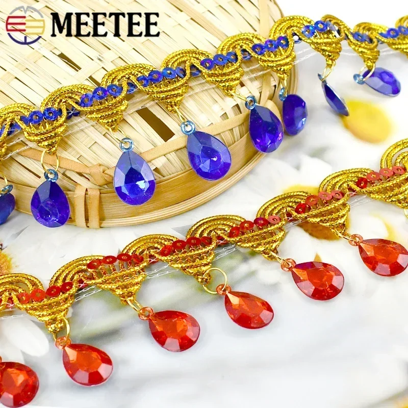 1/2/4Meters Meetee 45mm Fringe Tassel Lace Trim Rhinestone Decorative Ribbons Wedding Dress Curtain Clothes Sewing Accessories