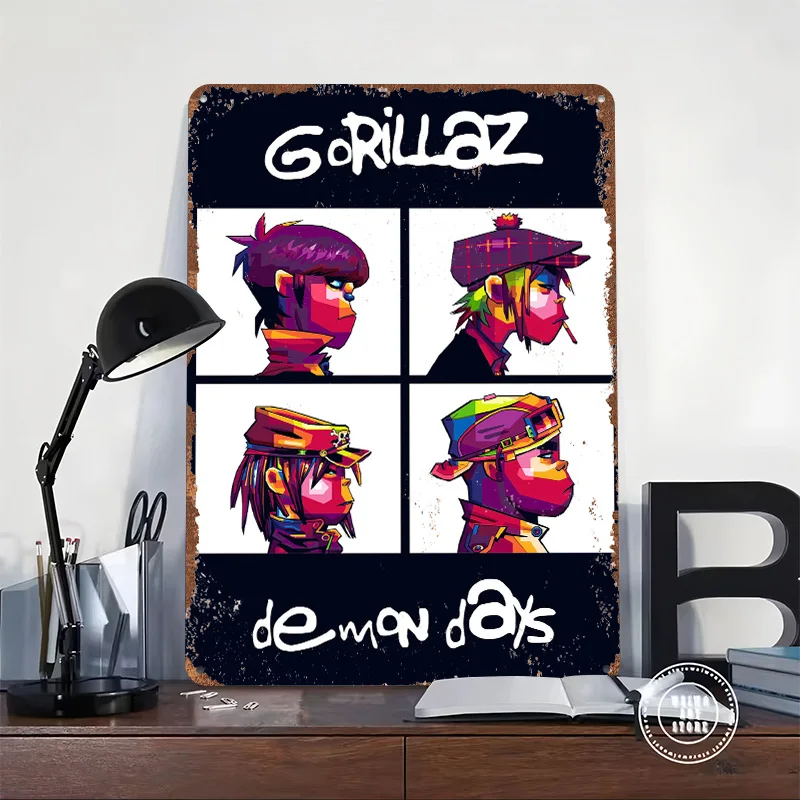 Gorillaz Demon Days Album Metal Poster Customized Wall Art Retro Vintage Tinplate Signs for Man Cave Home and Decoration Gaming
