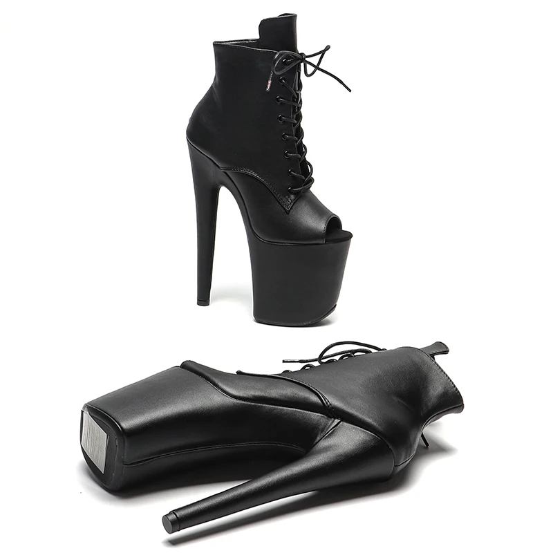 Leecabe 20CM/8inches Matte PU upper Open toe High Heel platform ankle Trend fashion stripper heel Pole Dance booties