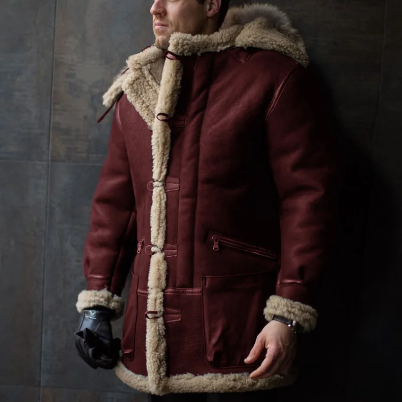 Autumn and winter luxury fashion fur integrated hooded fur collar thick coat men's coat European size jacket