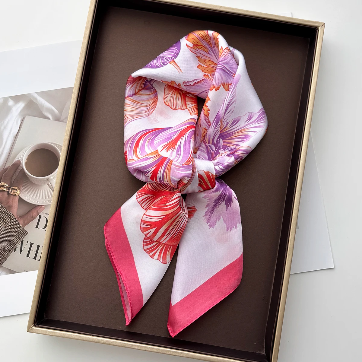 

Floral Printed Square Scarf For Women Soft Satin Imitation Silk Scarves Bandanas Luxury Hijab Neckerchief Elegant Shawl Wraps