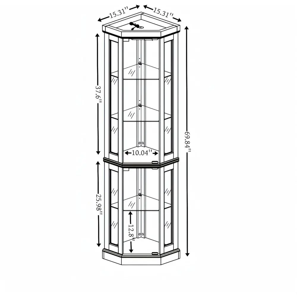 70 Inch Illuminated Curio Cabinet with Mirrored Glass, Tempered Door for Living Room, Ideal for Antiques, Collectibles, and Barw