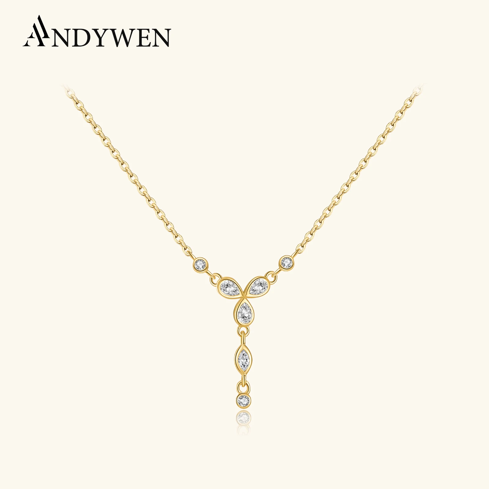 ANDYWEN 925 Sterling Silver Gold Cross Flower PARADIS NECKLACE Pendant Long Chain Necklace Fine Jewelry 2022 Crystal Jewels