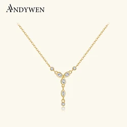 ANDYWEN 925 Sterling Silver Gold Cross Flower PARADIS NECKLACE Pendant Long Chain Necklace Fine Jewelry 2022 Crystal Jewels