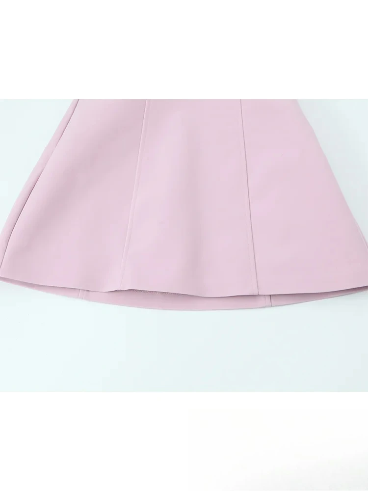 TRAFZA セクシーなシックなピンクの女性のドレスストラップレスの弓 A ラインミニドレス新ファッション 2024 秋 Hotsweet パーティードレス