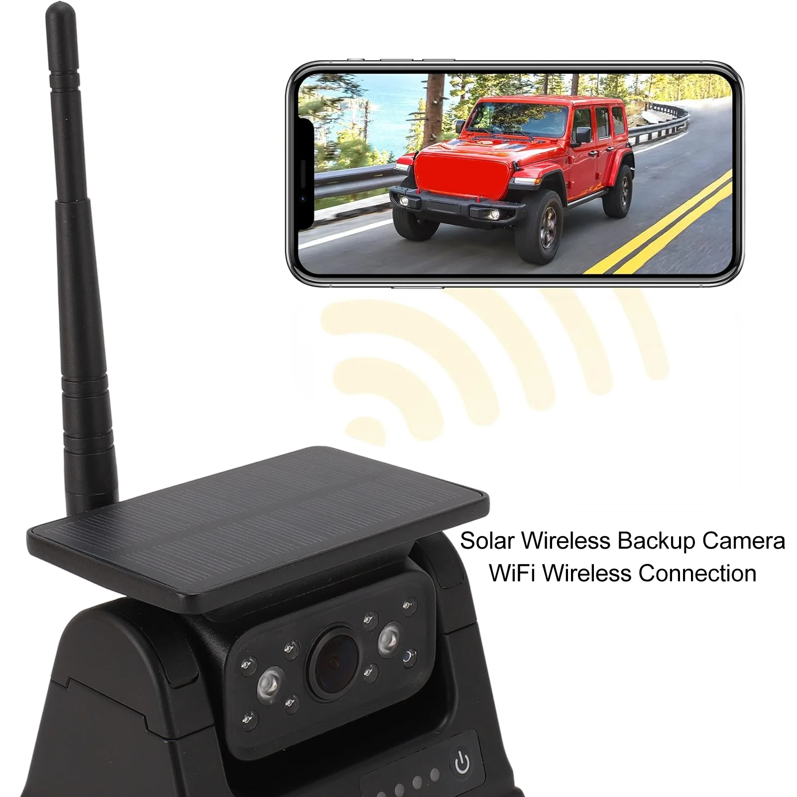 

WiFi Solar Backup Camera HD 1080P Rear View Camera Infrared Night Vision Magnetic Base Installation for RV Truck Trailer