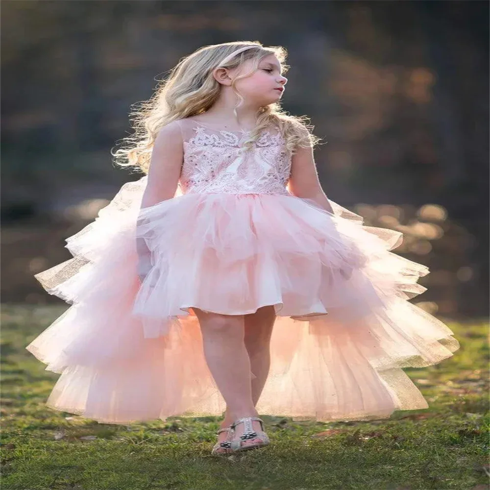 Lovely Flower Girl Dresses Birthday Appliques O-neck First Communion Wedding Custom Bespoke Occasion Princess Costume