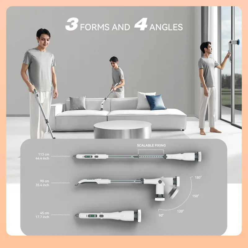 แปรงทําความสะอาดไฟฟ้าไร้สาย 10-in-1 Multifunctional Spin Scrubber ห้องครัวห้องน้ําแปรงทําความสะอาดโรตารี่ทําความสะอาด