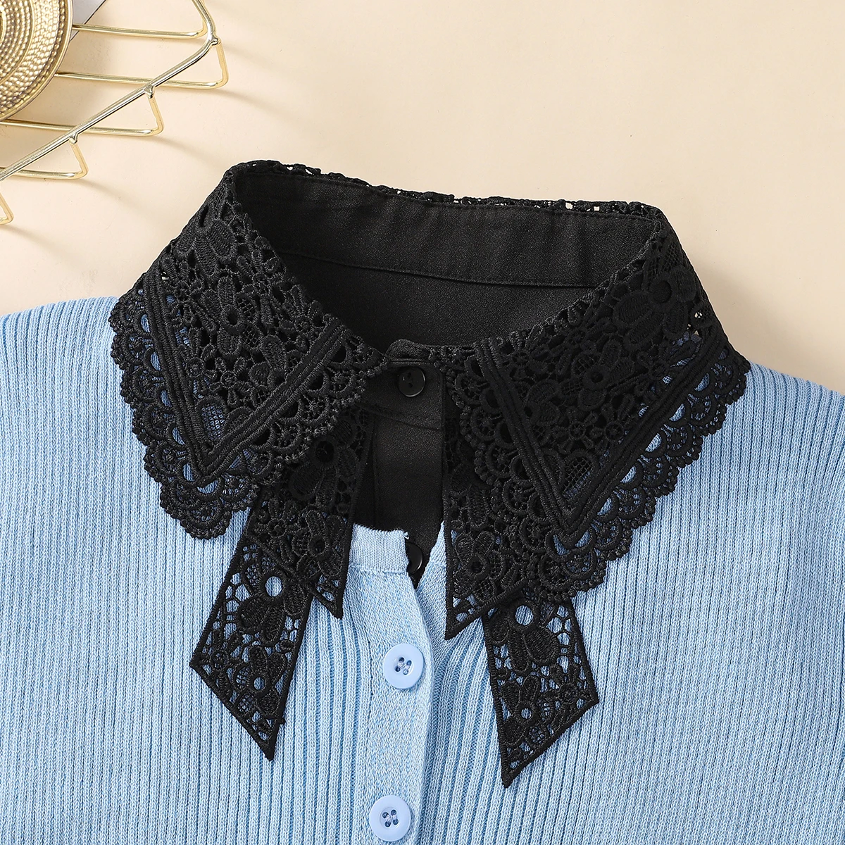 Modischer bestickter Kragen für Damen, vielseitige Dekoration, abnehmbarer Chiffon-Fake-Kragen – Detail 9