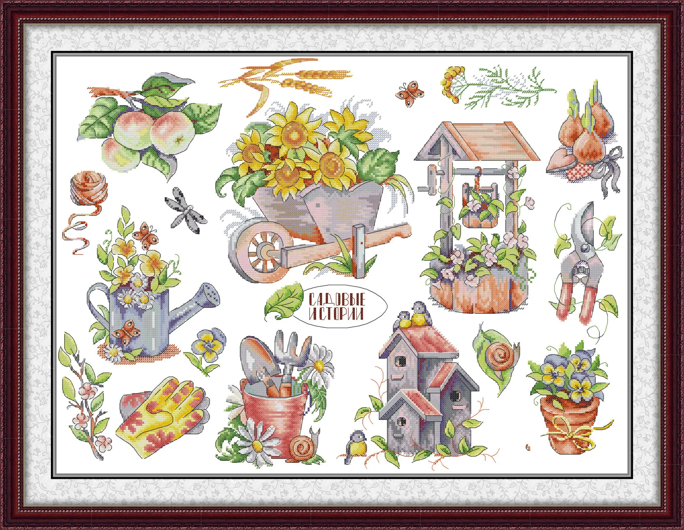 

Soulgift News Набор для вышивки крестом с предварительной печатью, штампованная ткань Аида с нитками DMC, набор для вышивания - садовая коллекция