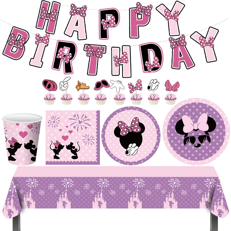 

Disney purple Minnie Mouse Party Cup Plate Disposable tableware Birthday Party Decor Kids Girl Baby Shower Party Supplies set