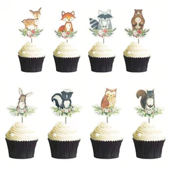 24PCS Forest Jungle Animals Cupcake Toppers Picks for Baby Shower Kids Birthday Safari Party Cake Decorations